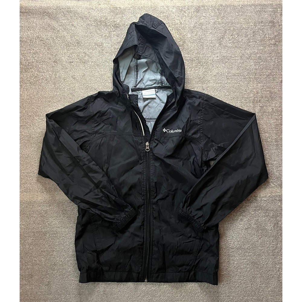 Columbia Kids Glennaker Rain Jacket Black Hooded Windbreaker M 10/12 RN 69724